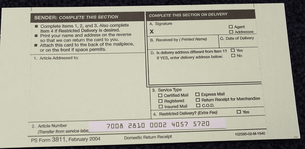 return receipt