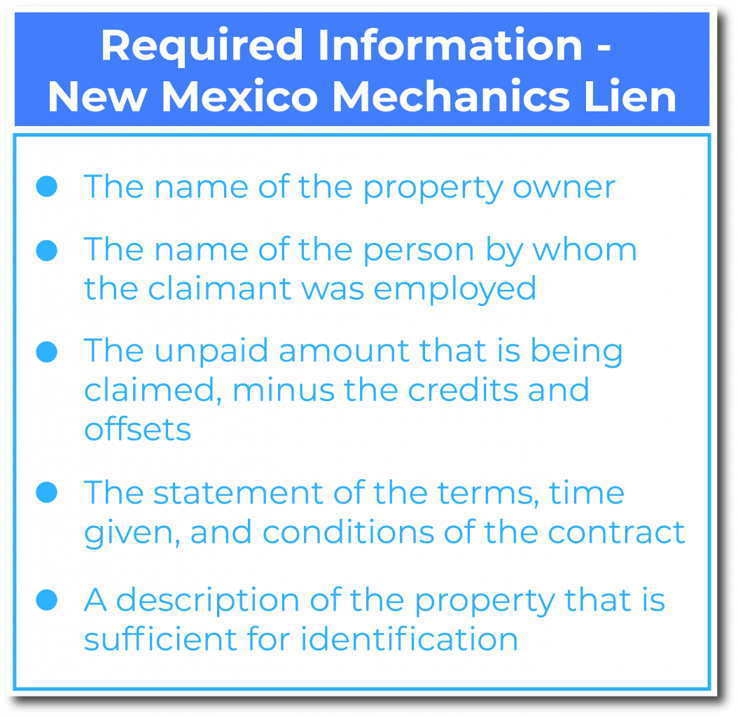 mechanics lien in new mexico - required info