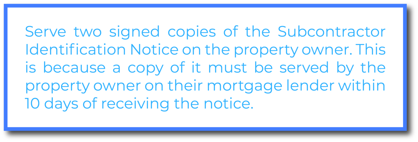 Serving a copy of the Wisconsin Subcontractor Identification Notice on the mortgage lender