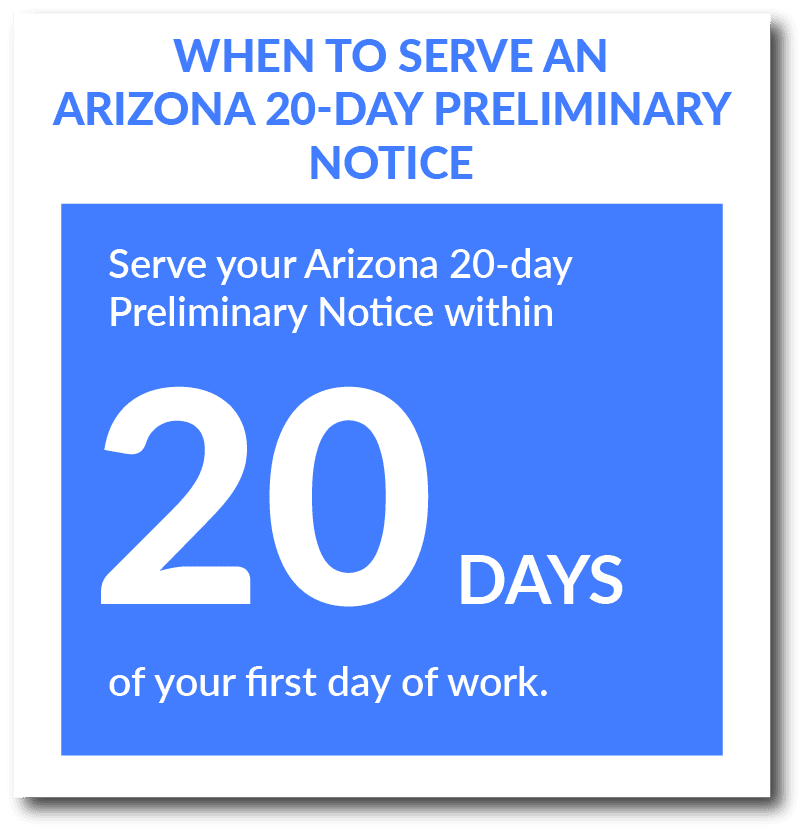 When to serve an Arizona 20-day preliminary notice
