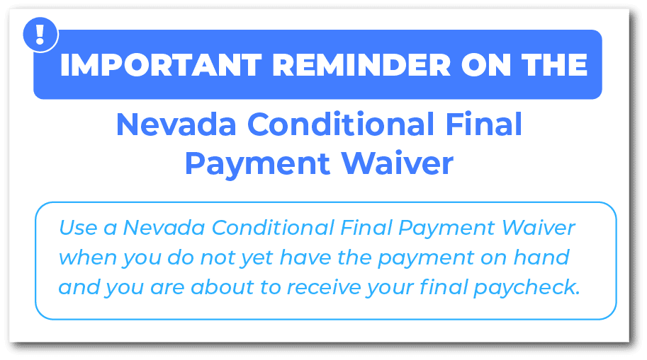 Important reminder on the Nevada Conditional Final Payment Waiver