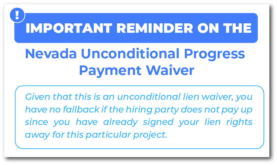 Nevada Unconditional Progress Payment Waiver