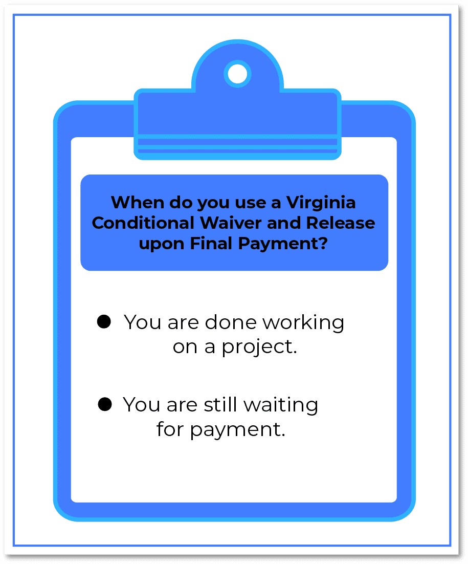 When do you use a Virginia Conditional Waiver and Release upon Final Payment