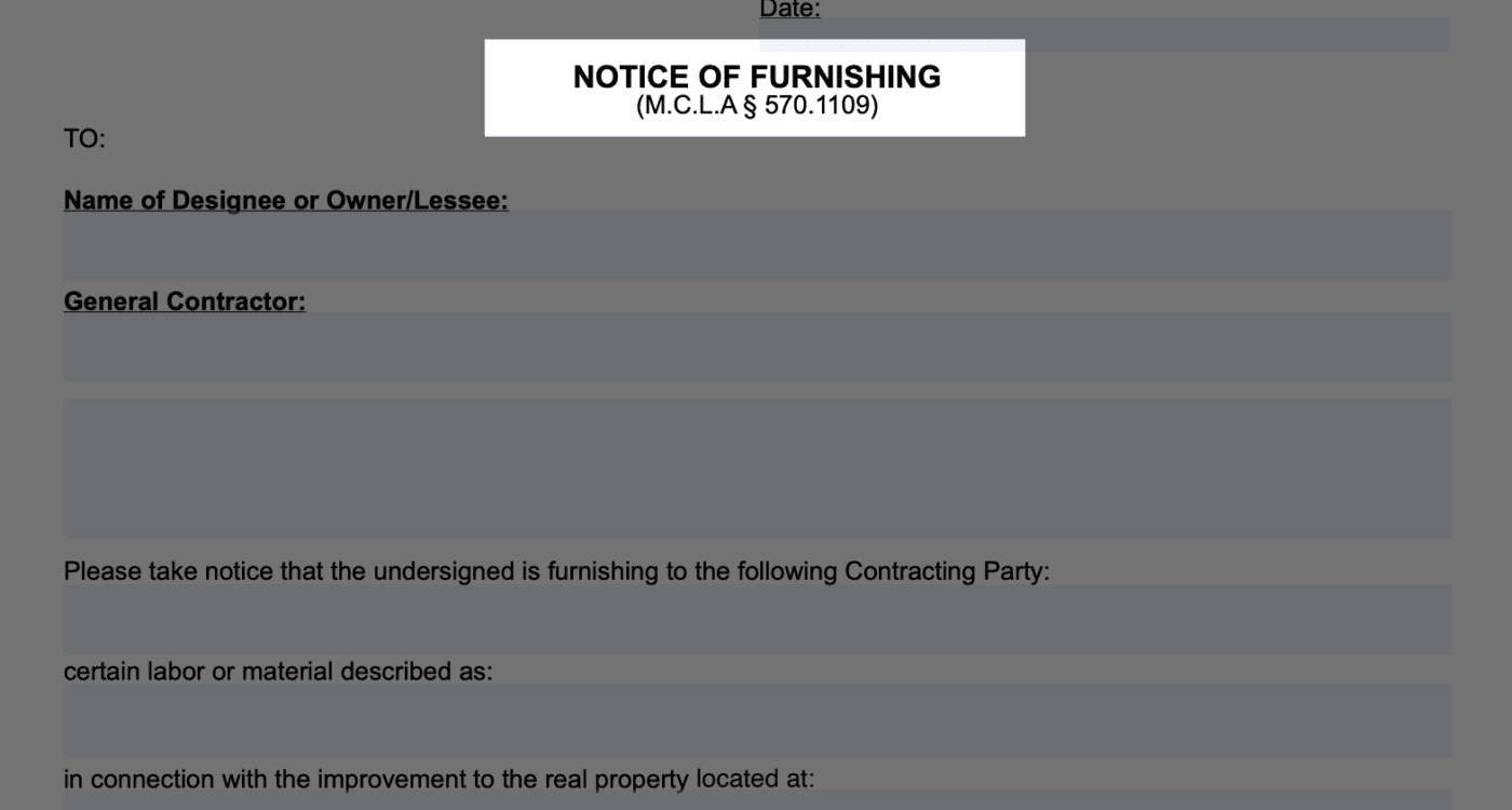 Michigan Notice of Furnishing preview