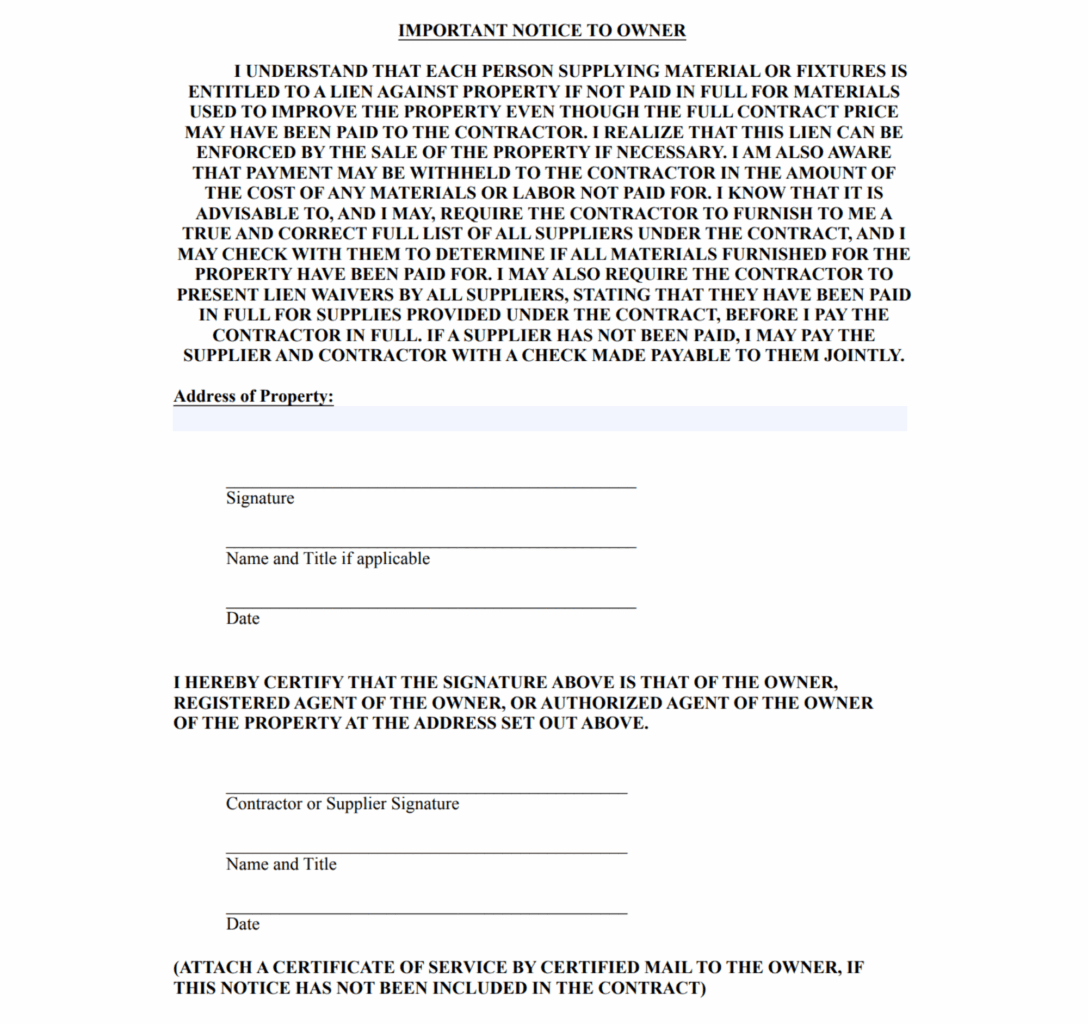 Arkansas Pre-Construction Notice to Owner